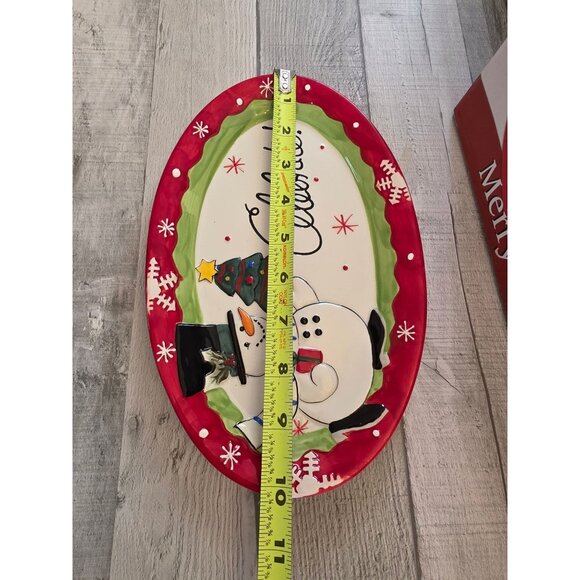 Fitz & Floyd Merry & Bright Celebrate Oval Serving Platter Snowman Christmas 10" - Picture 4 of 5